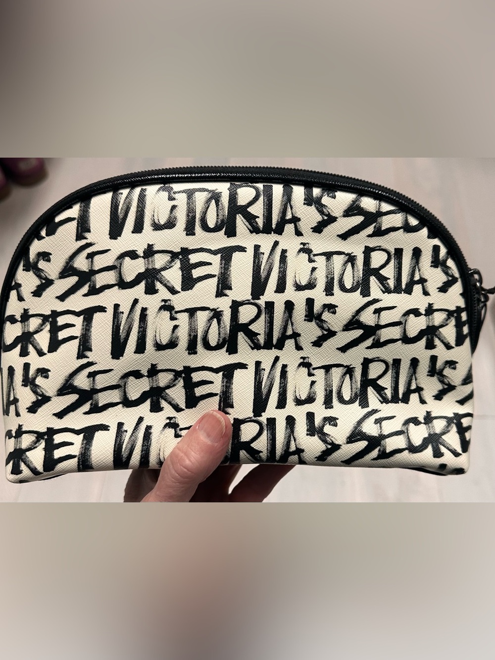 Victoria's Secret Black & Cream Graffiti Logo Cosmetic Pouch